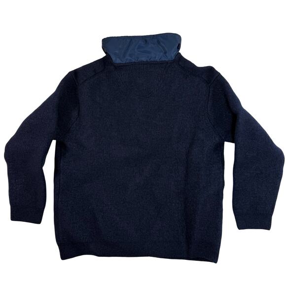 Orvis Boys Large Wool Pullover Sweater Navy Blue Red Trim Elbow Patches - Picture 2 of 7